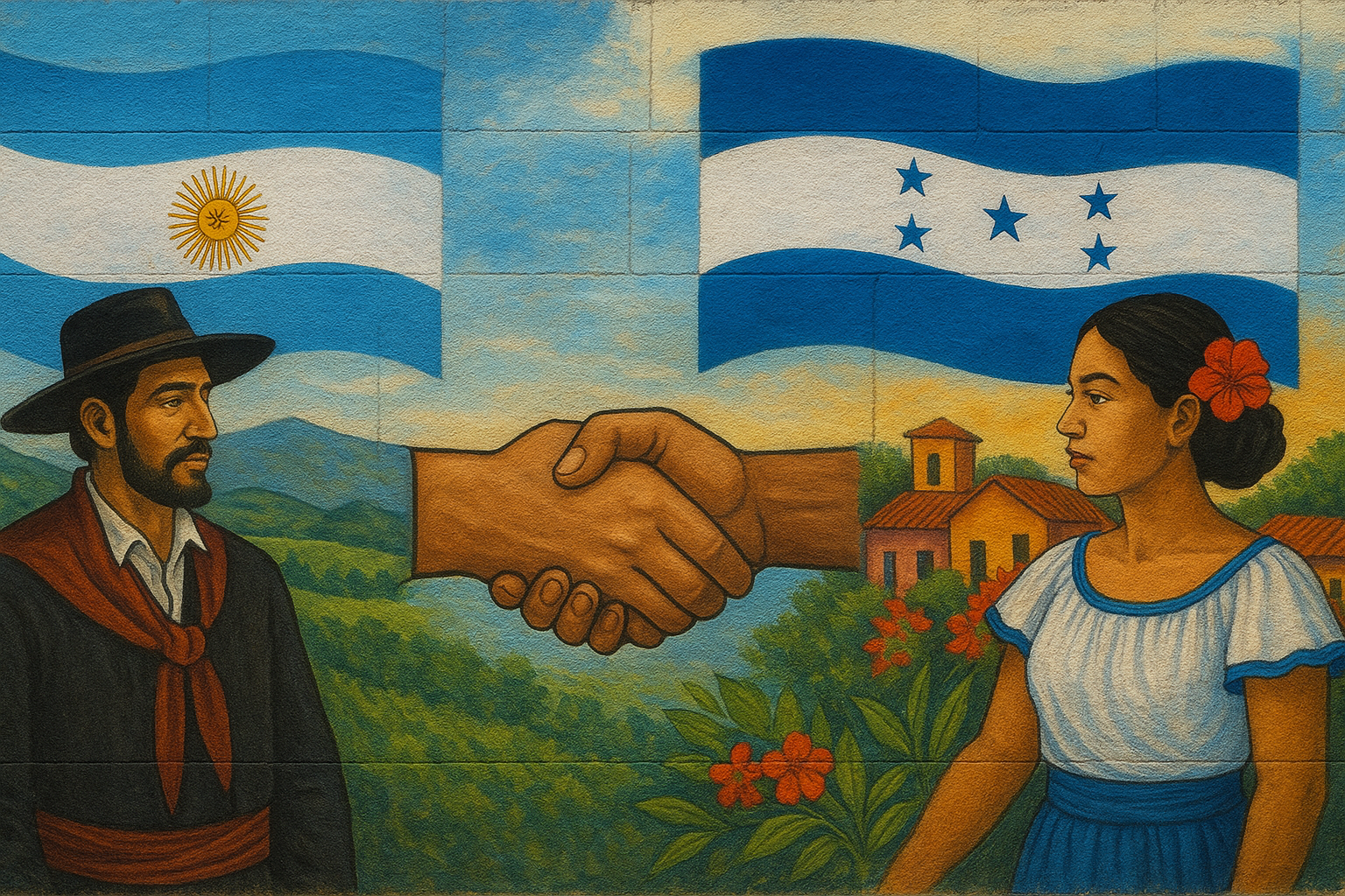 Niños pintando en mural cultural